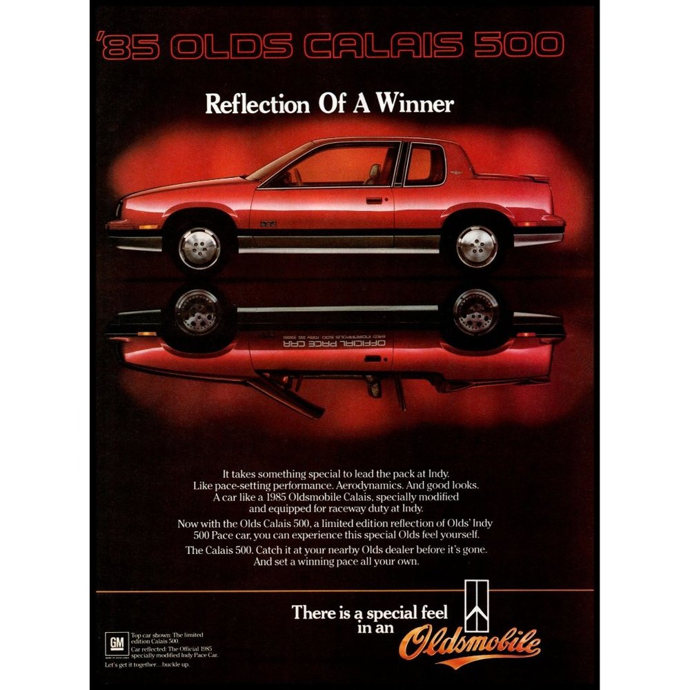 1985 Oldsmobile Calais 500 2 Door Coupe Vintage Print Ad Red 80s Car Wall Art